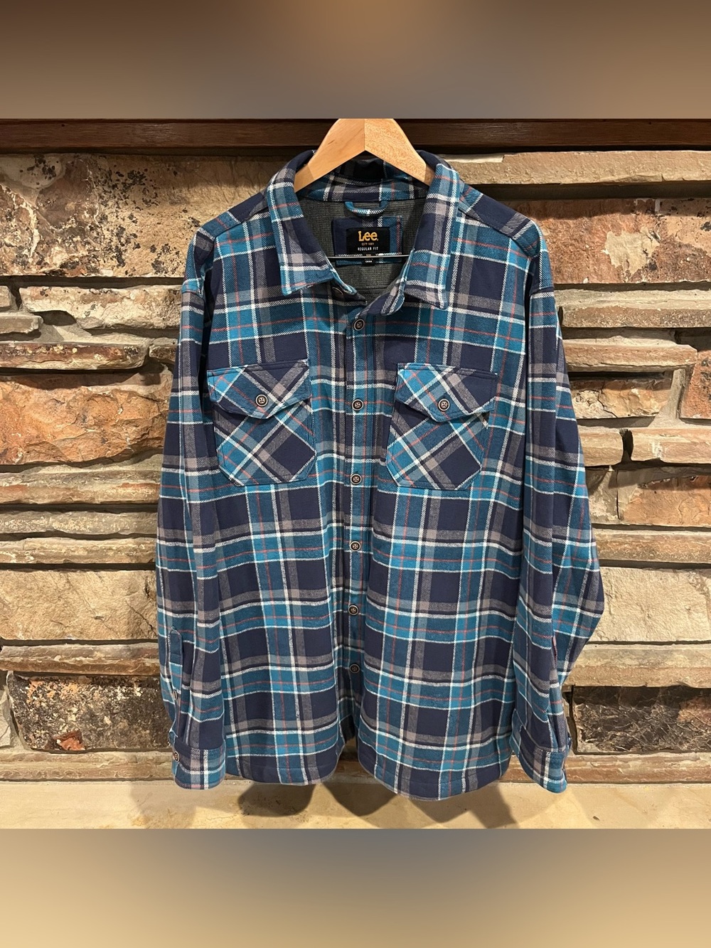 Lee Blue Plaid Flannel Shirt Jacket Heavyweight 100% Cotton Shacket